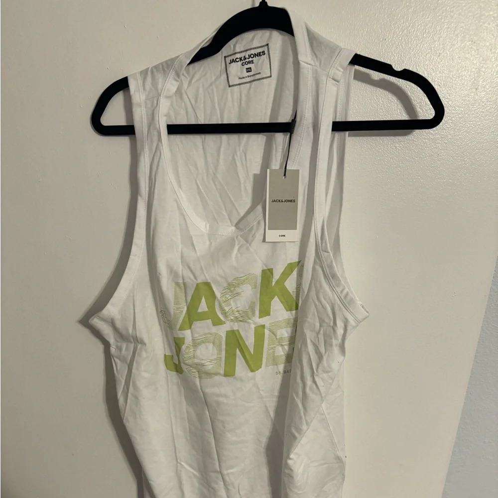 Sporty Beach Style: White and Green Jack Jones Tank Top #Summervibes